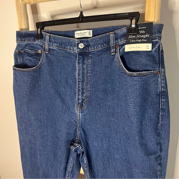 Abercrombie & Fitch Curve Love Ultra HighRise 90s Slim Straight Jean 34/18 35/20 - Picture 8 of 15